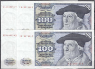 Banknoten
Die deutschen Banknoten ab 1871 nach Rosenberg
Westliche Besatzungszonen und BRD, ab 1948
4 X 100 Deutsche Mark 2.1.1970. Serien NA/T (3X...