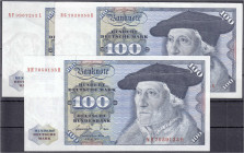 Banknoten
Die deutschen Banknoten ab 1871 nach Rosenberg
Westliche Besatzungszonen und BRD, ab 1948
3 X 100 Deutsche Mark 1.6.1977. Serien NF/L(I),...