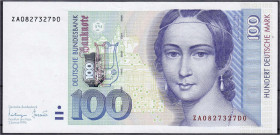 Banknoten
Die deutschen Banknoten ab 1871 nach Rosenberg
Westliche Besatzungszonen und BRD, ab 1948
100 Deutsche Mark Austauschnote 2.1.1996. Serie...