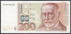 Banknoten
Die deutschen Banknoten ab 1871 nach Rosenberg
Westliche Besatzungszonen und BRD, ab 1948
200 Deutsche Mark 2.1.1996. Serie AK/K. I-, kl....