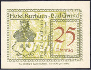 Banknoten
Deutsches Notgeld und KGL
Bad Grund (Niedersachsen)
Hotel Kurhaus, 25 Pfg. o.D. und o. Wz. I-, äußerst selten. Lindman 477.