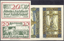 Banknoten
Deutsches Notgeld und KGL
Bad Reichenhall (Bayern)
2 Kehrdruckpärchen der Stadt zu 20 u. 50 Pfg. o.D. Auf jeder Seite jeweils Vs. u. Rs. ...