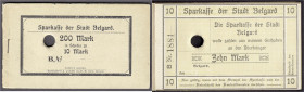 Banknoten
Deutsches Notgeld und KGL
Belgard (Pommern)
Städtische Sparkasse, Heftchen mit 20 X 10 Mark o.D. (1918). Serie B, KN. 1881-1900. Scheine ...