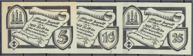 Banknoten
Deutsches Notgeld und KGL
Berlin (Brandenburg)
3 Scheine auf die 8. Pfadfinderabteilung 1922. 5, 10 und 25 (Pfg.) o.D. Grünes Papier, ohn...