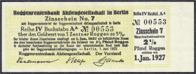 Banknoten
Deutsches Notgeld und KGL
Berlin (Brandenburg)
Roggenrentenbank Aktiengesellschaft, 2½ Pfund Roggen 1.6.1923. Wz. Achteckfließen. No 0055...