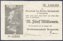 Banknoten
Deutsches Notgeld und KGL
Bersenbrück (Hannover)
Kreiskommunalkasse, 5 Mio. Mark 20.8.1923. III-, Einrisse. Lindman B021.