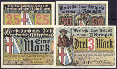 Banknoten
Deutsches Notgeld und KGL
Böhringen (Baden-Württemberg)
4 Scheine der Gemeinde zu 25, 50 Pfg. und 1, 3 Mark 15.11.23 o. Wz. 3 Mark ohne R...