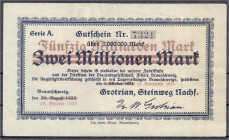 Banknoten
Deutsches Notgeld und KGL
Braunschweig (Niedersachsen)
Grotrian, Steinweg Nachf., 50 Mrd. Mark Überdruck auf 2 Mio. Mark 25.10.1923. Gült...