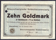 Banknoten
Deutsches Notgeld und KGL
Braunschweig (Niedersachsen)
Braunschweigisches Staatsministerium, 10 GMk 31.10.23. Wz. Ovalmuster 1 X lochentw...
