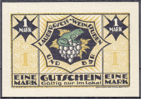 Banknoten
Deutsches Notgeld und KGL
Bremen (Bremen)
Laubfrosch - Weinstuben, 1 Mark o.D. I-II, selten. Lindman 166.2.
