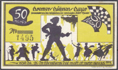 Banknoten
Deutsches Notgeld und KGL
Bremen (Bremen)
50 Mark, Bremer Bühnen Bazar, 15.-16.2.1922. KN unter Raster. Ohne Stempel. I-II, sehr selten. ...