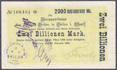 Banknoten
Deutsches Notgeld und KGL
Brilon (Westfalen)
Kreissparkasse gedruckter Eigenscheck zu 2 Bio. Mark 30.10.1923. Gültig bis 15.3.1924. Wz. S...