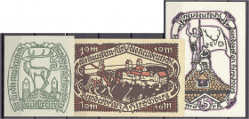 Banknoten
Deutsches Notgeld und KGL
Hirschberg (Schlesien)
Neudeutsche Bundespfalz 5, 10 u. 15 Mark o.D. II, selten. Lindman 595.