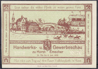 Banknoten
Deutsches Notgeld und KGL
Horst-Emscher (Westfalen)
Handwerks und Gewerbeschau, 1 Mark 24.5.-6.6.1922. Mit Prägestempel. II, selten. Lind...