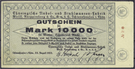 Banknoten
Deutsches Notgeld und KGL
Ichtershausen (Thüringen)
Nadel- und Stahlwarenfabrik Wolff, Knippenberg & Co. G.m.b.H. 10 Tsd. Mark 25.8.1923....