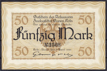 Banknoten
Deutsches Notgeld und KGL
Köln-Riehl (Rheinland)
Restaurant Zoologischer Garten, 50 Mark 5.4.1921. Wz. Kölner Waben. II, äußerst selten. ...