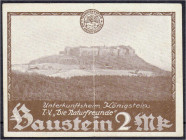 Banknoten
Deutsches Notgeld und KGL
Königstein (Sachsen)
T.V. "Die Naturfreunde": 2 Mk. o.D. o.Wz., Baustein. II-III, sehr selten. Lindman 708A.