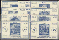 Banknoten
Deutsches Notgeld und KGL
Kraiburg am Inn (Bayern)
Markt: 10 versch. Scheine zu 75 Pfg., gültig bis 1.5.1922. Alle ohne KN. I-II, selten....