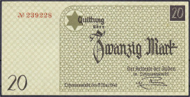 Banknoten
Deutsches Notgeld und KGL
Litzmannstadt (Polen)
Ghetto, der Älteste der Juden, 20 Mark 15.5.1940. Ohne Wz. II. Grabowski. Li.6c.