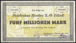 Banknoten
Deutsches Notgeld und KGL
Lübeck (Schleswig-Holstein)
Brückenbau Flender Act.-Ges., 5 Mio. Mark o.D. Wz. helle Kreuze und richtig stehend...