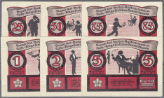Banknoten
Deutsches Notgeld und KGL
Lübeck (Schleswig-Holstein)
6 Scheine: Bund der Hotel-Restaurant -u. Cafe-Angestellten o.D. 25, 50, 75 Pf., 1, ...