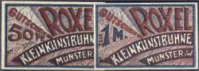 Banknoten
Deutsches Notgeld und KGL
Münster (Westfalen)
Kleinkunstbühne Roxel: 50 Pfg. und 1 Mark o.D., beide mit Druckfirma 26 mm und No vor KN. I...