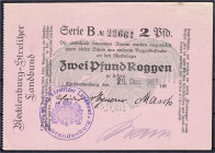 Banknoten
Deutsches Notgeld und KGL
Neubrandenburg (Mecklenburg-Vorpommern)
2 Pfund Roggen 20.12.23. Papier rosa, Wertzeile 72 mm, Garbe 90 mm, Ser...