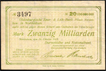 Banknoten
Deutsches Notgeld und KGL
Nordenham (Oldenburg)
Oldenburgische Spar- & Leih-Bank, 20 Mrd. Mark 25.10.1923. Scheck auf Darmstädter und Nat...