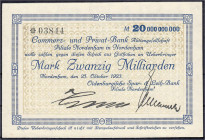 Banknoten
Deutsches Notgeld und KGL
Nordenham (Oldenburg)
Commerz- und Privat-Bank AG, 20 Mrd. Mark 25.10.1923. Scheck auf Oldenburgische Spar- & L...