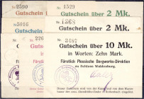 Banknoten
Deutsches Notgeld und KGL
Waldenburg (Schlesien)
Fürstliche Grubenkasse der Bergwerks-Direktion: 7 versch. Scheine von 1 bis 10 Mark 15.8...