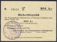 Banknoten
Deutsches Notgeld und KGL
Walsrode (Hannover)
Befehlsgeld, Kreissparkasse Falligbostel, 1 RM. 8.4.1945. III, Rs. Graffiti. Lindman W006.