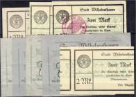 Banknoten
Deutsches Notgeld und KGL
Wilhelmshaven (Oldenburg)
8 Scheine der Stadt o.D. 1 X 1, 3 X 2 (1 X normal, 1 X mit rotem Stempel der Stadt un...
