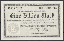 Banknoten
Deutsches Notgeld und KGL
Wolfhagen (Hessen-Nassau)
Magistrat der Kreisstadt, 1 Bio. Mark 26.11.1923. Rs. ohne Stempel, im Keller nur mit...