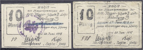 Banknoten
Deutsches Notgeld und KGL
Würzburg (Bayern)
Militärgeld, 2 X 10 Pfg. 20.6.1918. Gültig bis 27.6.1918. Artl. Flieger-Schule II, Lehr Abtei...