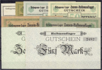 Banknoten
Deutsches Notgeld und KGL
Zossen Halbmondlager(Brandenburg)
Kriegsgefangenenlager, 8 verschiedene Scheine zu 1, 5, 10, 50 Pfg. u. 2, 3, 5...