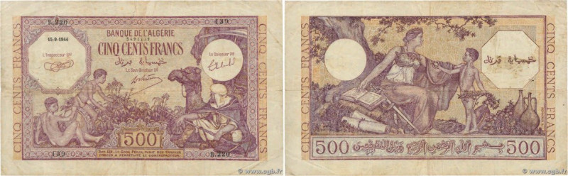 Country : ALGERIA 
Face Value : 500 Francs  
Date : 15 septembre 1944 
Period/Pr...