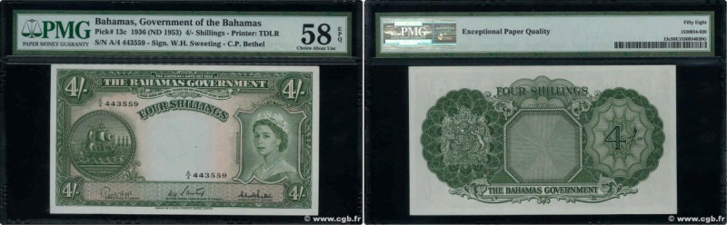 Country : BAHAMAS 
Face Value : 4 Shillings  
Date : (1953) 
Period/Province/Ban...