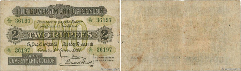 Country : CEYLON 
Face Value : 2 Rupees  
Date : 01 octobre 1921 
Period/Provinc...