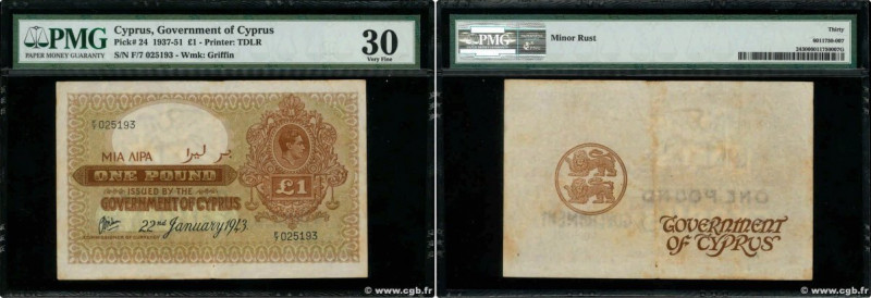 Country : CYPRUS 
Face Value : 1 Pound  
Date : 22 janvier 1943 
Period/Province...