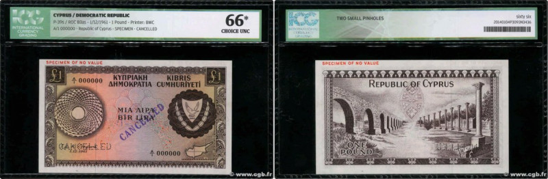 Country : CYPRUS 
Face Value : 1 Pound Spécimen 
Date : 01 décembre 1961 
Period...