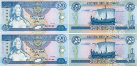 Country : CYPRUS 
Face Value : 20 Pounds Consécutifs 
Date : 01 mars 1993 
Period/Province/Bank : Central Bank of Cyprus 
Catalogue reference : P.56b ...