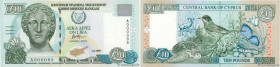 Country : CYPRUS 
Face Value : 10 Pounds Petit numéro 
Date : 01 février 1997 
Period/Province/Bank : Central Bank of Cyprus 
Catalogue reference : P....