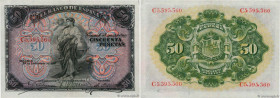 Country : SPAIN 
Face Value : 50 Pesetas  
Date : 24 septembre 1906 
Period/Province/Bank : Banco de Espana 
Catalogue reference : P.58a 
Alphabet - s...