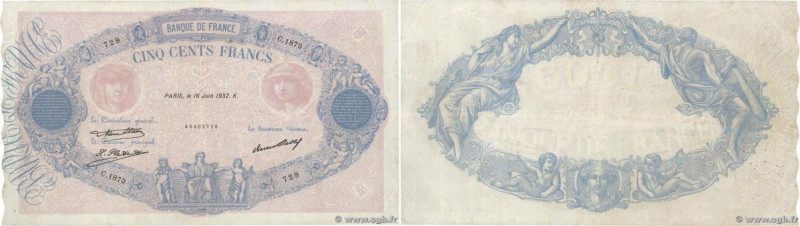 Country : FRANCE 
Face Value : 500 Francs BLEU ET ROSE  
Date : 16 juin 1932 
Pe...