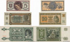 Country : SLOVAKIA 
Face Value : 5, 20 et 500 Korun Spécimen 
Date : 1940-1945 
Period/Province/Bank : Slovak National Bank 
Catalogue reference : P.7...
