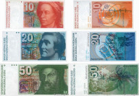 Country : SWITZERLAND 
Face Value : 10, 20 et 50 Francs Lot 
Date : 1987-1989 
Period/Province/Bank : Banque Nationale Suisse 
Catalogue reference : P...