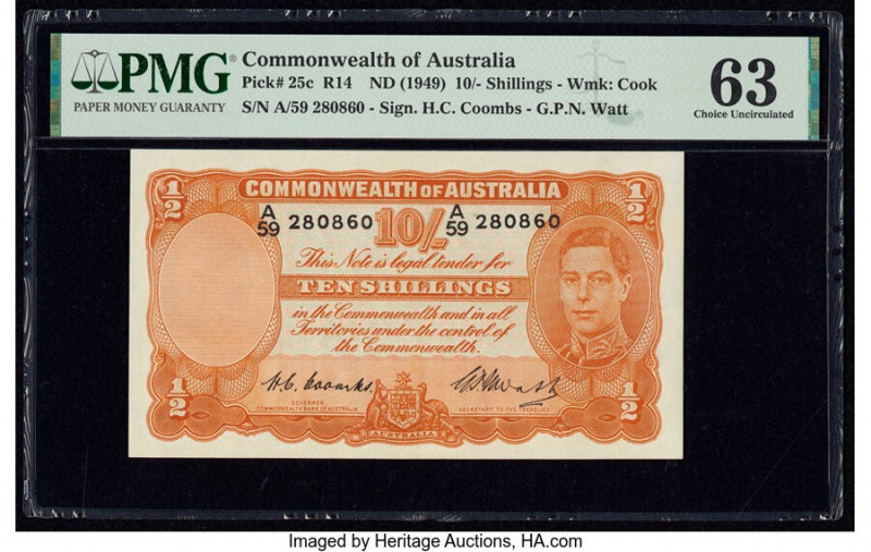 Australia Commonwealth Bank of Australia 10 Shillings ND (1949) Pick 25c R14 PMG...