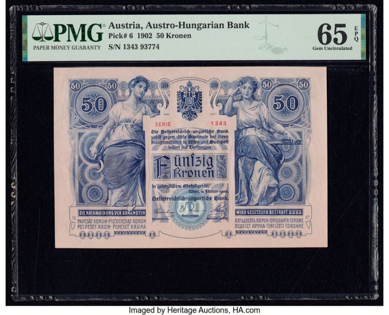 Austria Austro-Hungarian Bank 50 Kronen 1902 Pick 6 PMG Gem Uncirculated 65 EPQ....