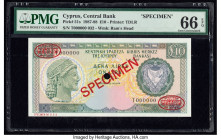 Cyprus Central Bank of Cyprus 10 Pounds 1.4.1987 Pick 51s Specimen PMG Gem Uncirculated 66 EPQ. Red Specimen & TDLR overprints along with one POC.

HI...