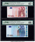 European Union Central Bank, Germany 10; 20; 50; 20 Euro 2002 (3); 2015 Pick 2x; 3x; 4x; 22r Four Examples PMG Superb Gem Unc 67 EPQ; Gem Uncirculated...